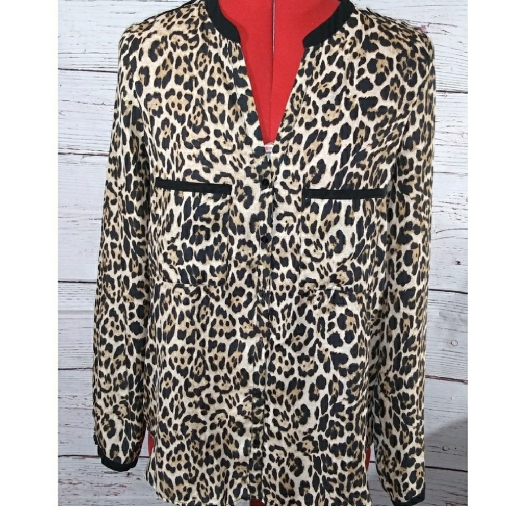 Zara Basic Women Animal Print V-NeckBlouse Sz S